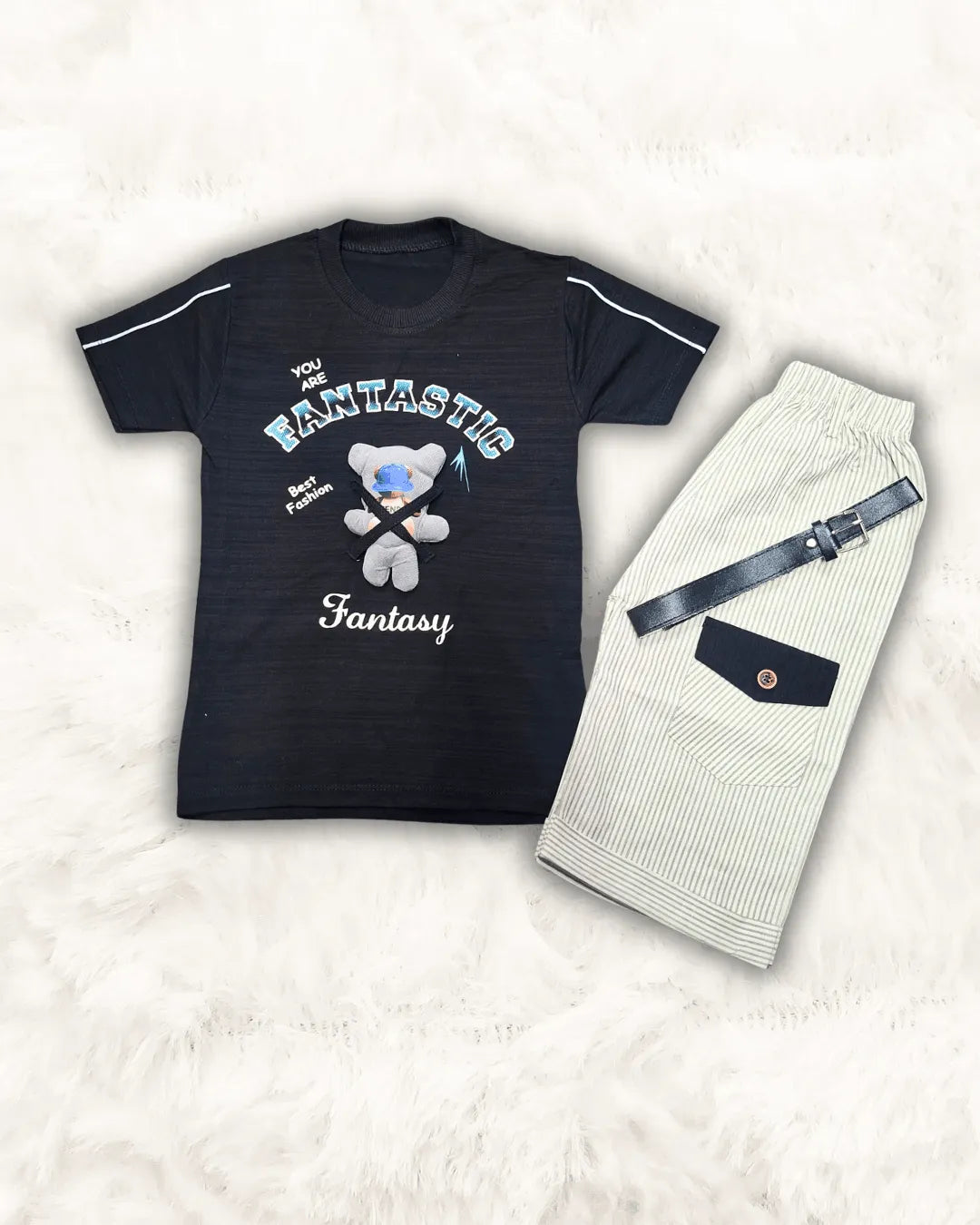 Teddy Shirt with Soft Short & Belt Imported (TTKBOY-08)
