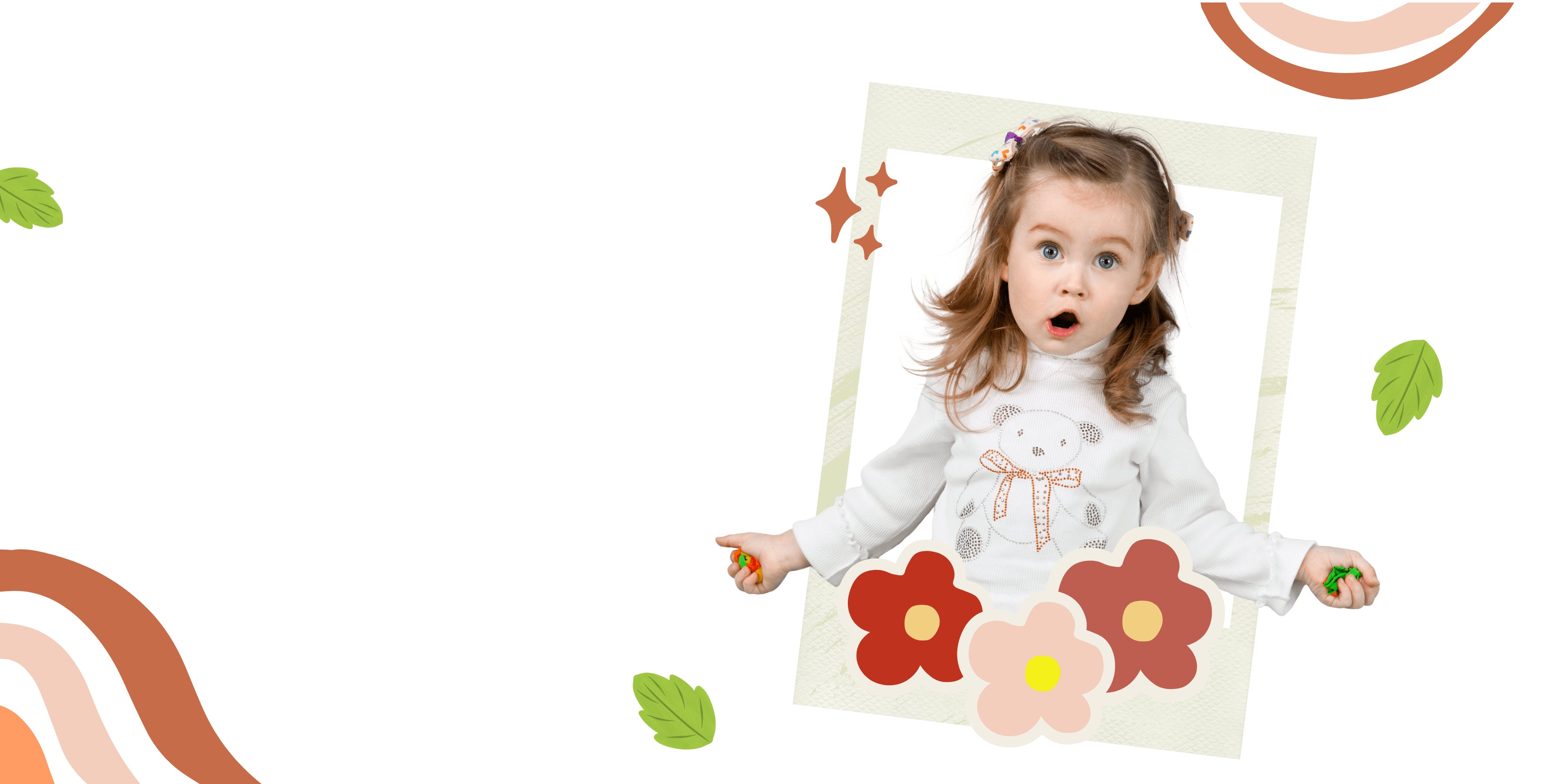 Child in a floral-themed outfit with a decorative frame on a white background, Tiny Tales baby clothing, Organic baby clothes Pakistan, Premium baby wear, Soft cotton baby rompers, Newborn and toddler outfits, Baby dresses and essentials, Eco-friendly baby fashion, Cute baby clothes online, Safe baby clothing brand, Tiny Tales baby shop